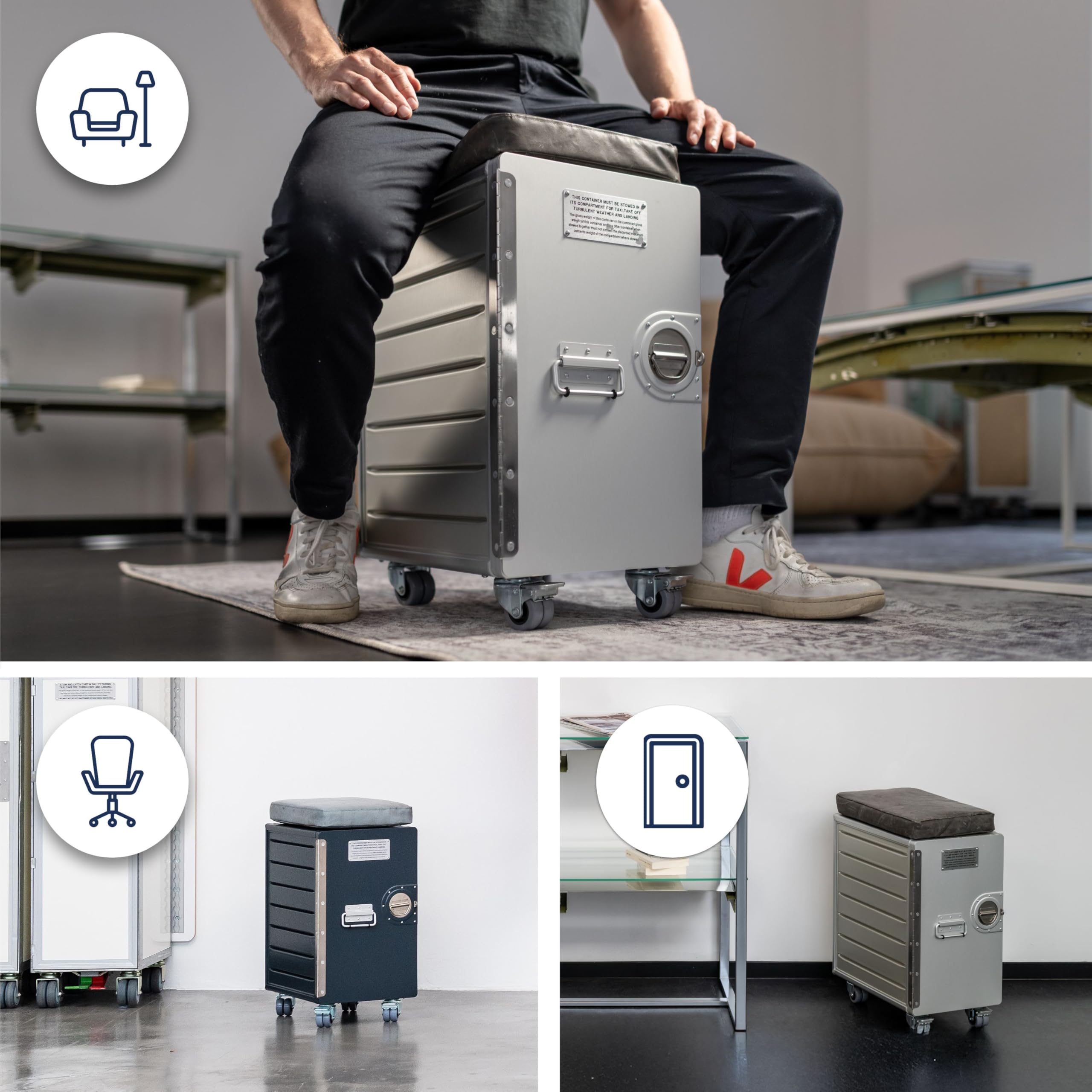 Hocker Schubladenschrank, Rollcontainer, Metallschrank, Büroschrank, Industrial Möbel, Aktenschrank abschliessbar, vormontiert, 59,1 x 29,5 x 40,7, Bord Box XL, Schwarz