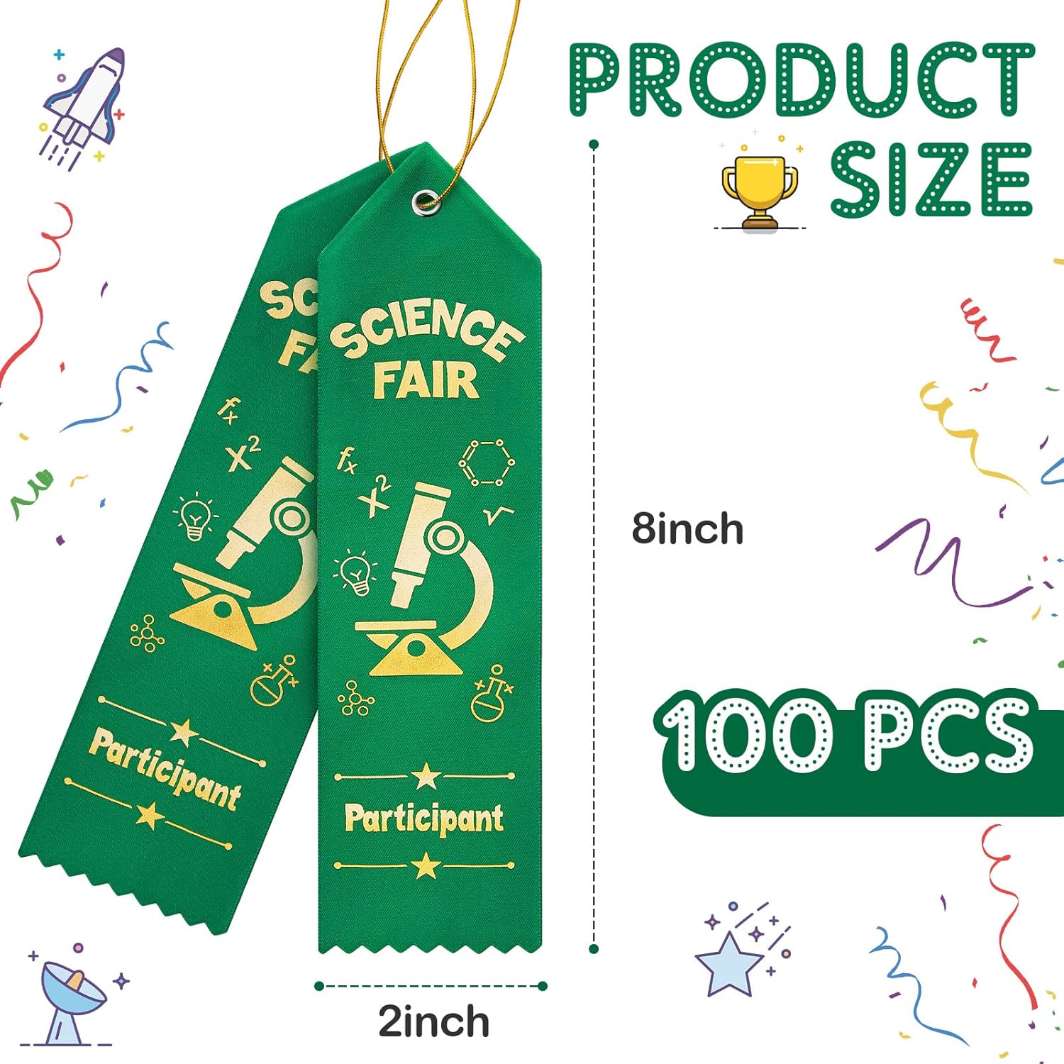 Taiyin 100 Pcs Science Fair Participant Award Ribbons with Event Card String Green Participation Prize Ribbons for Science Fair Competition Event School Team