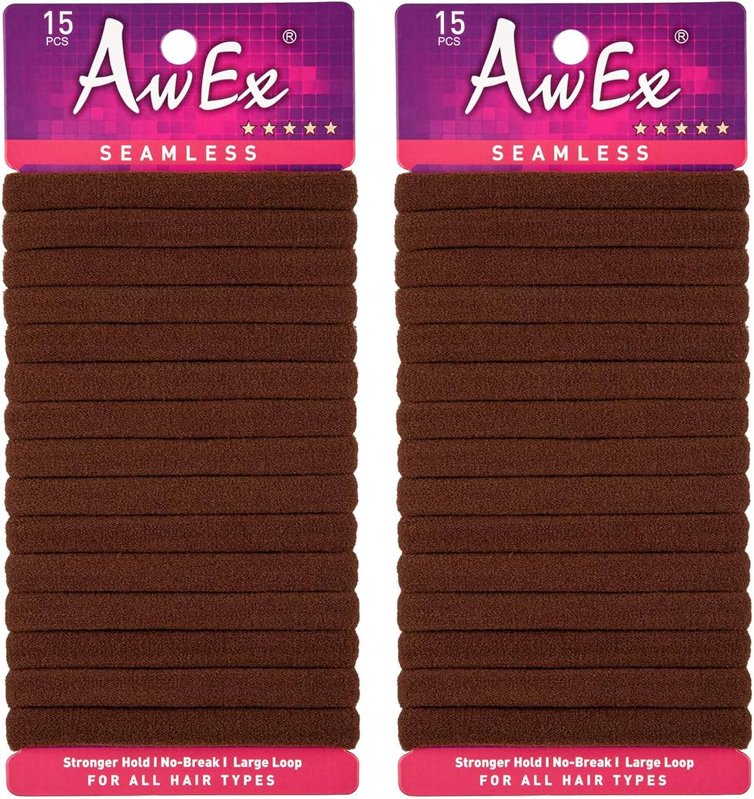 AwEx Seamless Brown/Chocolate Ponytail Holders,Rose Gold,30 PCS,Medium Thickness and Large Loop,Soft Hairbands,No Metal Hair ties,No Pull Hair Bobbles
