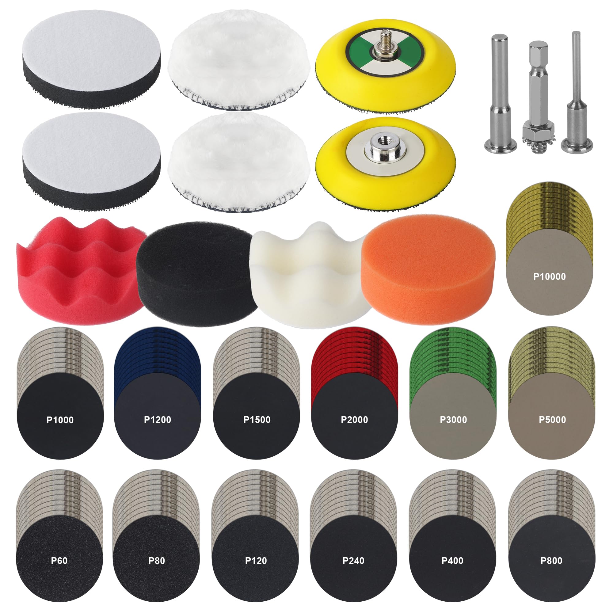 Renovateur Phare Voiture, 145 Pièces Kit Rénovation Phare, Polissage Phares Voiture, Set Papier Abrasif Eau/Sec 75mm, Kit de Restauration de Phares pour Auto et Moto, Pour le Meulage et le Polissage