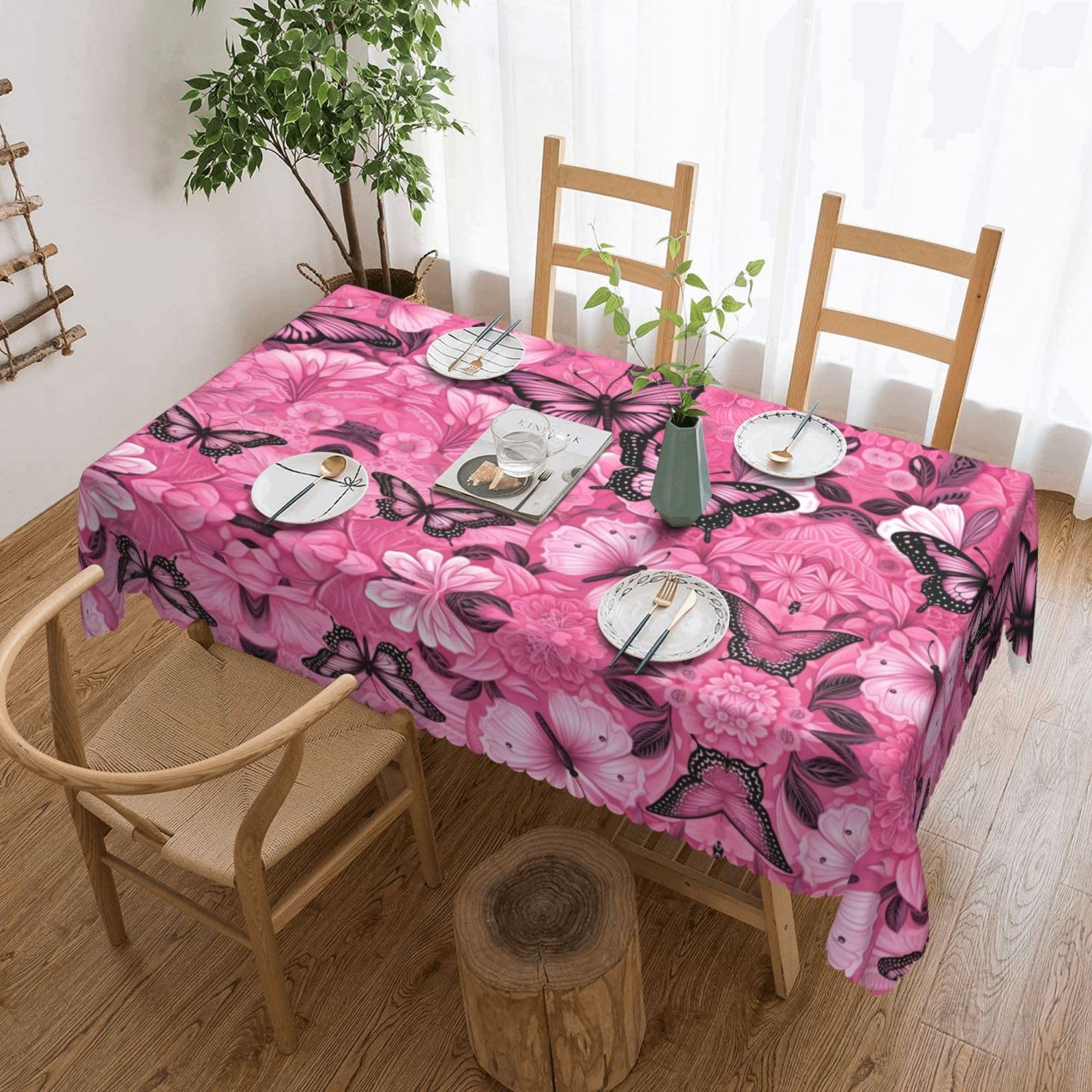HLBSDM Pinks Butterfly Seamless Tile Print Rectangle Washable Tablecloth Decorative Table Cover for Dining Table Buffet Parties