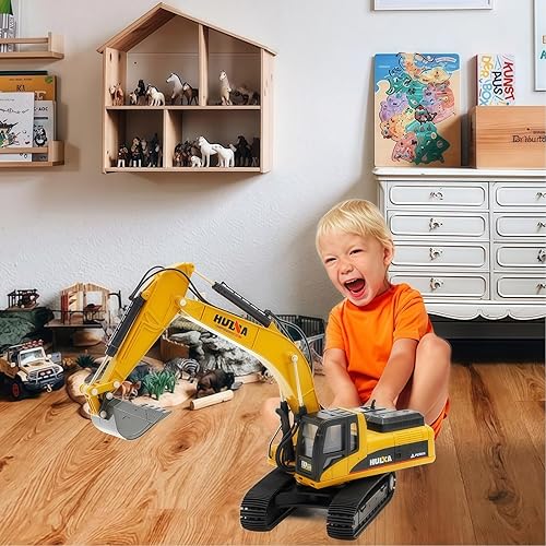 Miniatura 6 de Qcar Excavadora grande para vehículos de construcción, excavadora hidráulica de aleación resistente, escala 140, camión de juguete para niños de 8,