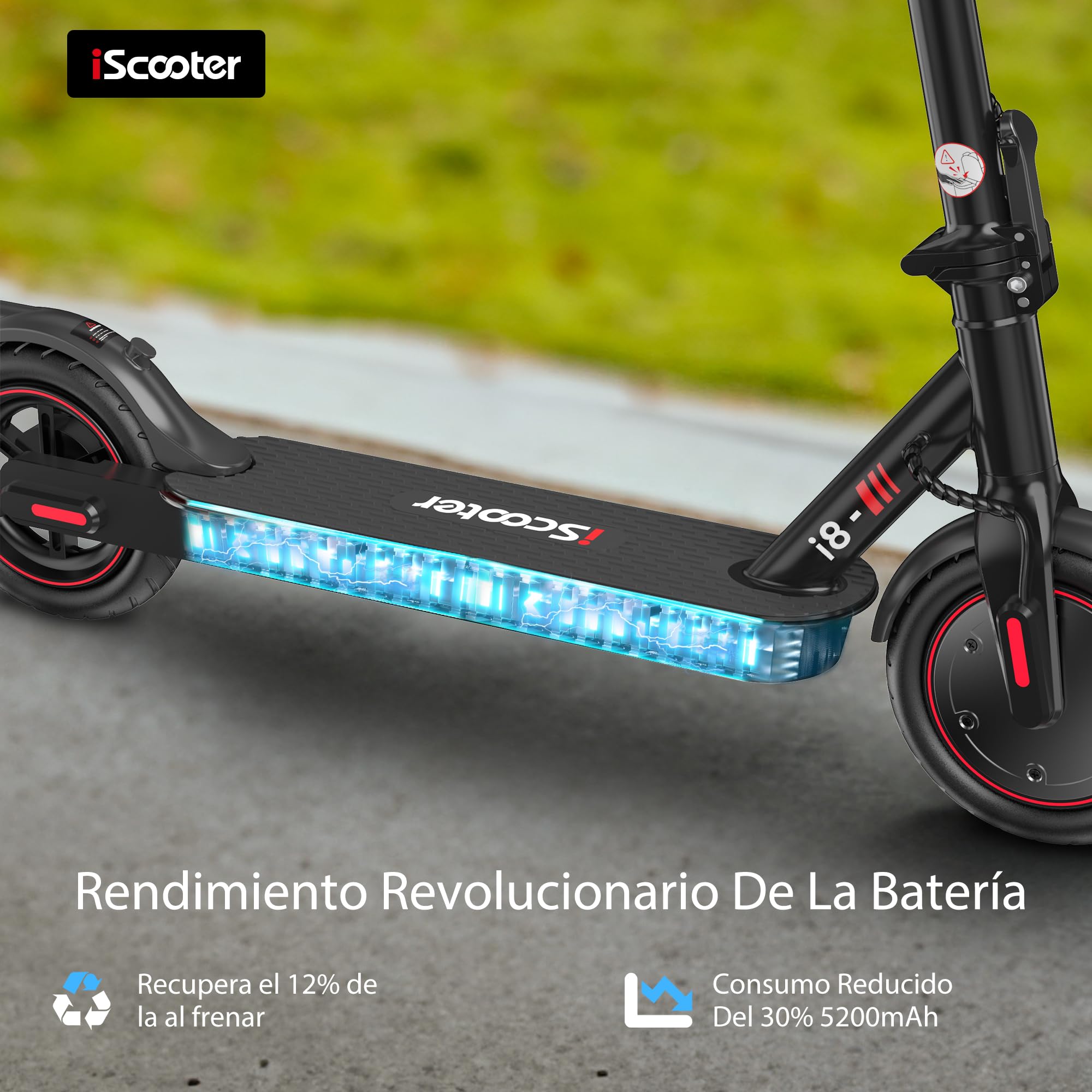 iScooter i8 Patinete Electrico Plegable para Adolescentes Y Adultos, Motor de 350W, Autonomía 20-30KM, MAX 25 KM/H, 187.2WH Batería, Carga 100KG, Frenado Dual, Desplazamientos Diarios, Blanco, Negro