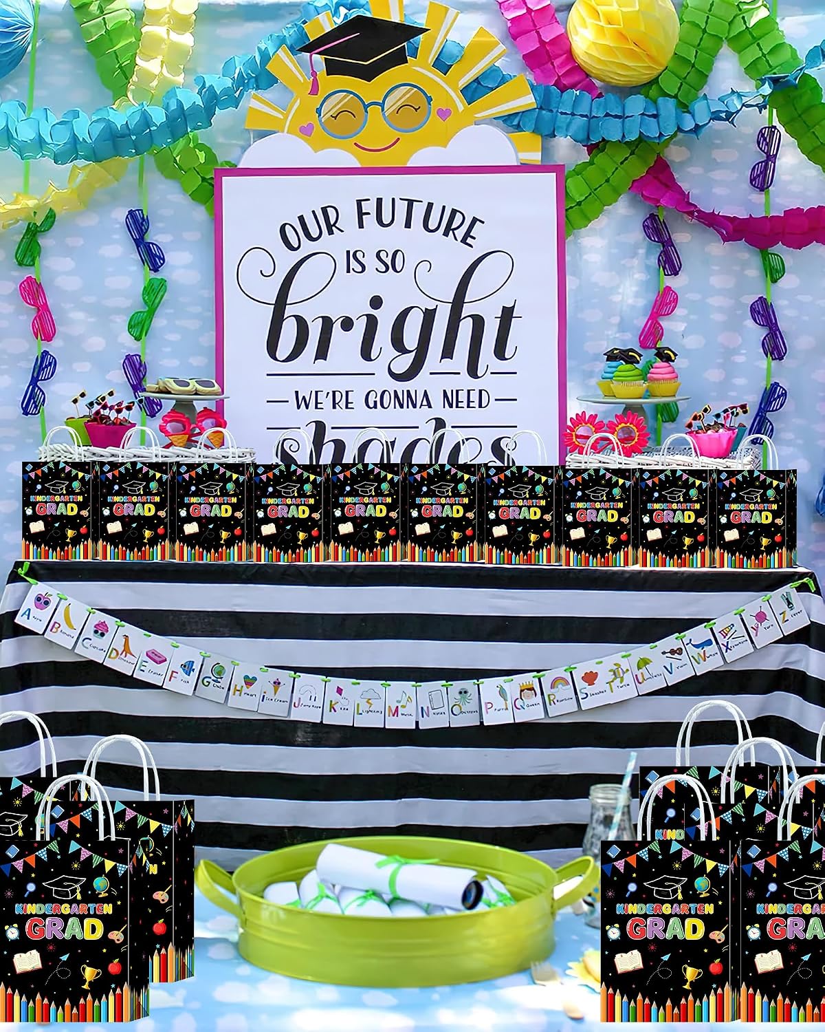 Brattol 16 Pieces Kindergarten Graduation Goody Bags,Class of 2026 Kindergarten Grad Gift Snacks Treat Candy Party Favors Bags for Kindergarten Graduation Theme Party Supplies Decoration (Black) image 2