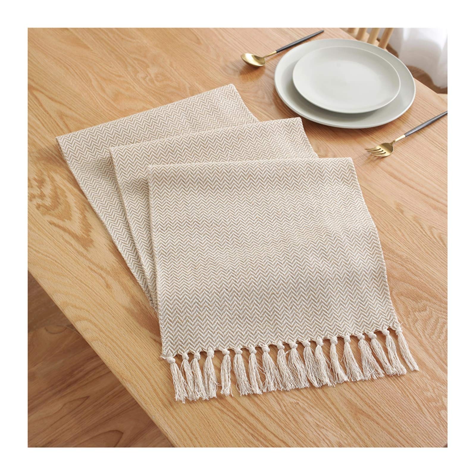 Büro Tischdeko, Tischdekoration Beige ene Hochzeit Streifen Tischläufer Cotton Linen 33x240CM