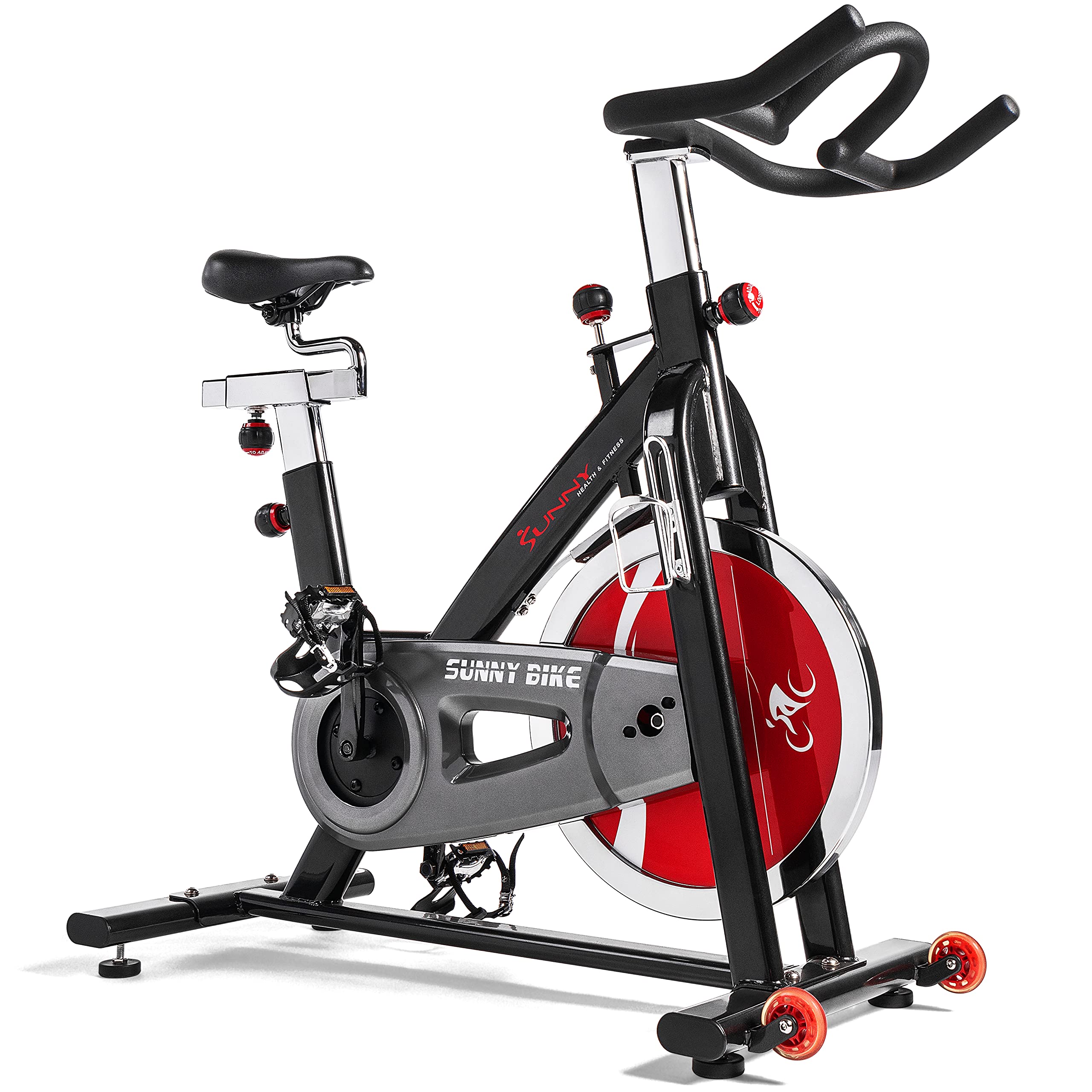 sunny health & fitness exercise cycling bike with heavy 49 lb chrome flywheel