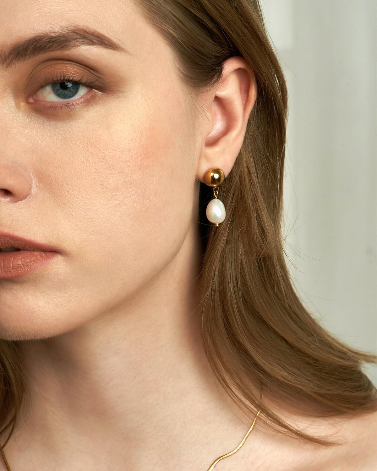 Pearl Earrings for Women, Trendy 14k Gold Plated Drop Hoop Pearl Earrings Dainty Freshwater Leaf Bow Pearl Dangle Earring Elegant Hypoallergenic Bridesmaid Gold Pearl Earrings Wedding Jewelry for Women - Image 4