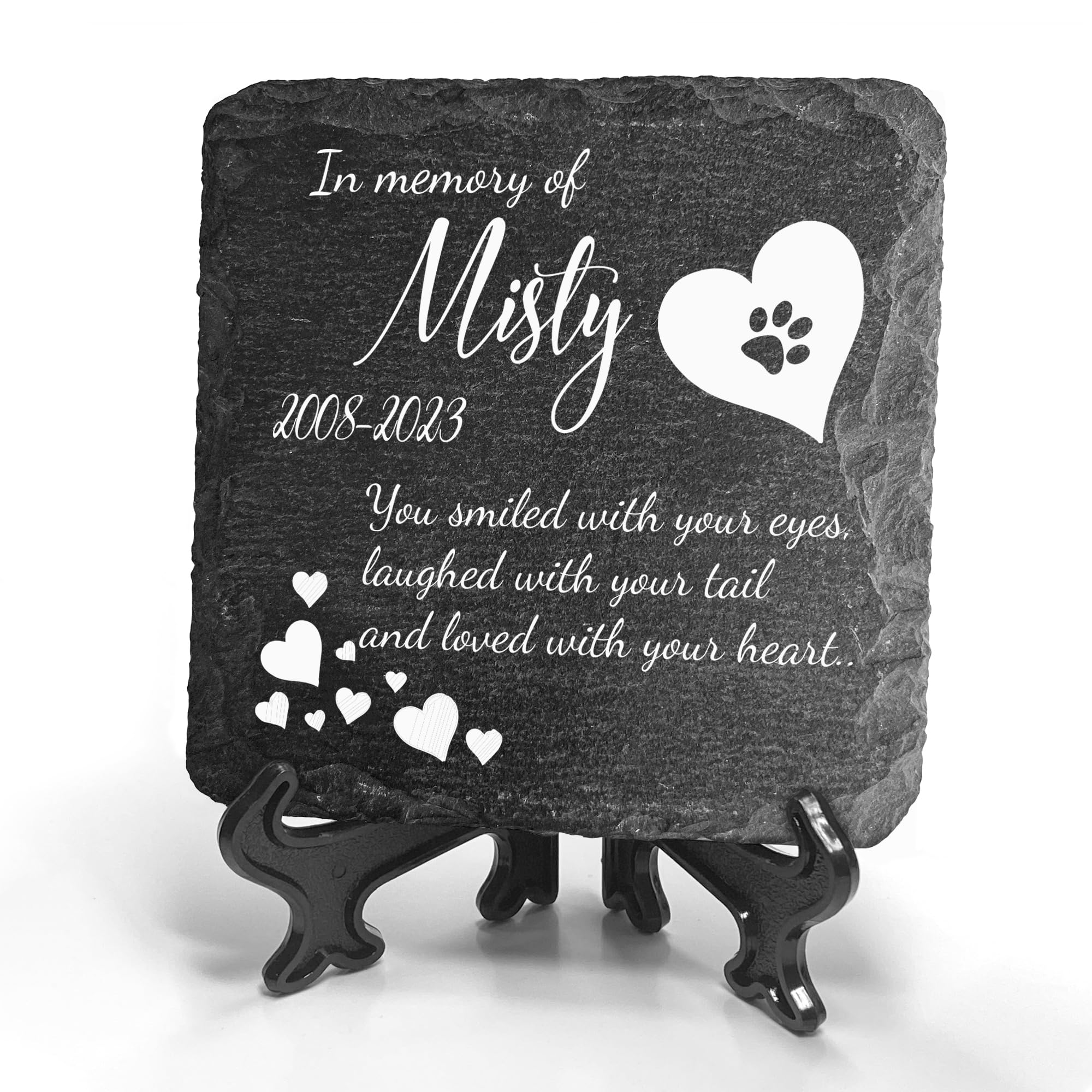 TULLUN Personalised Individual Square Memorial Small Plaque with Display Stand For Pet Cat Dog Slate Stone Frame Paw Grave Marker - Size 5.9" x 5.9" or 150 x 150 mm - Poem — image 1