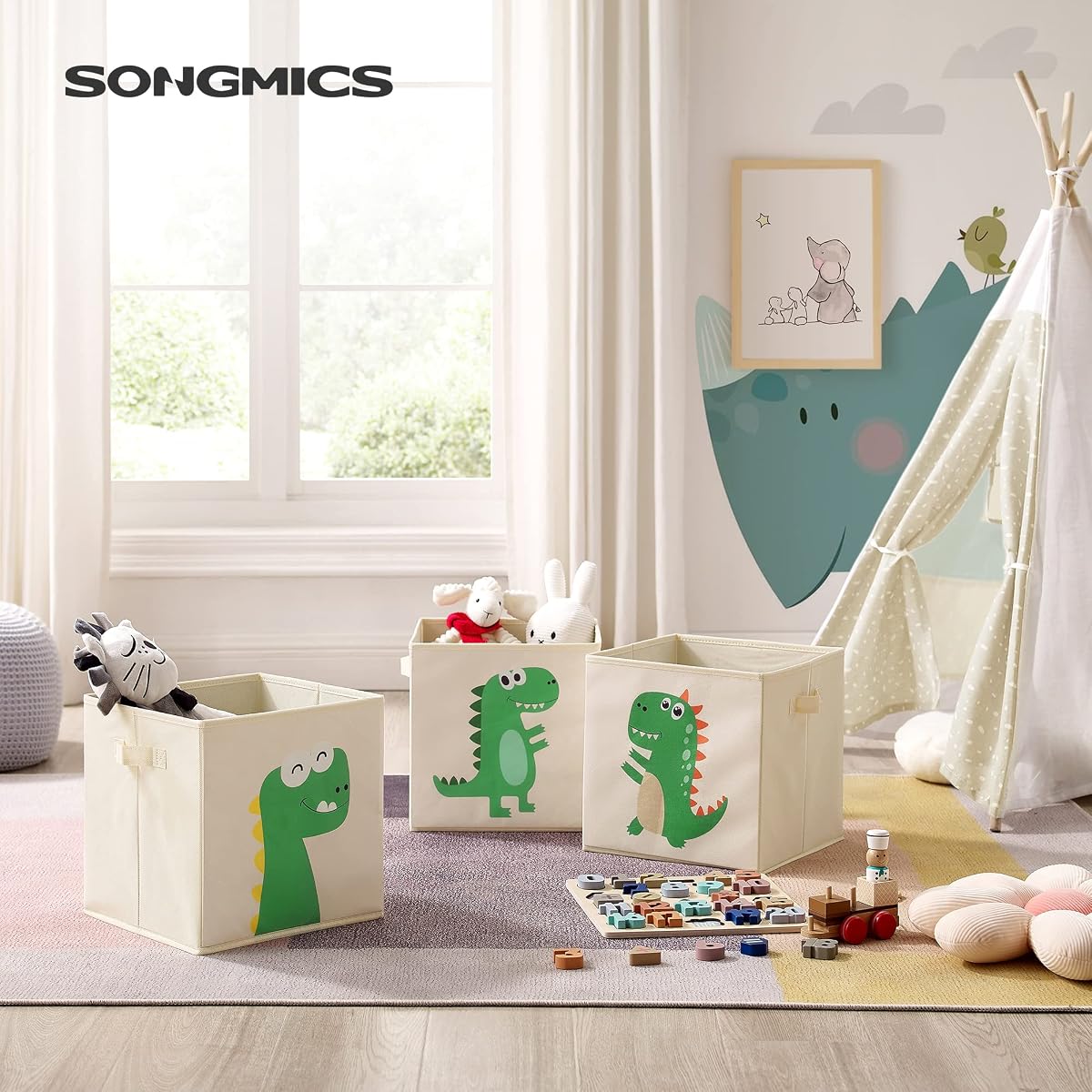 SONGMICS Zestaw 3 Koszy Do Przechowywania Zabawek, 30 x 30 x 30 cm