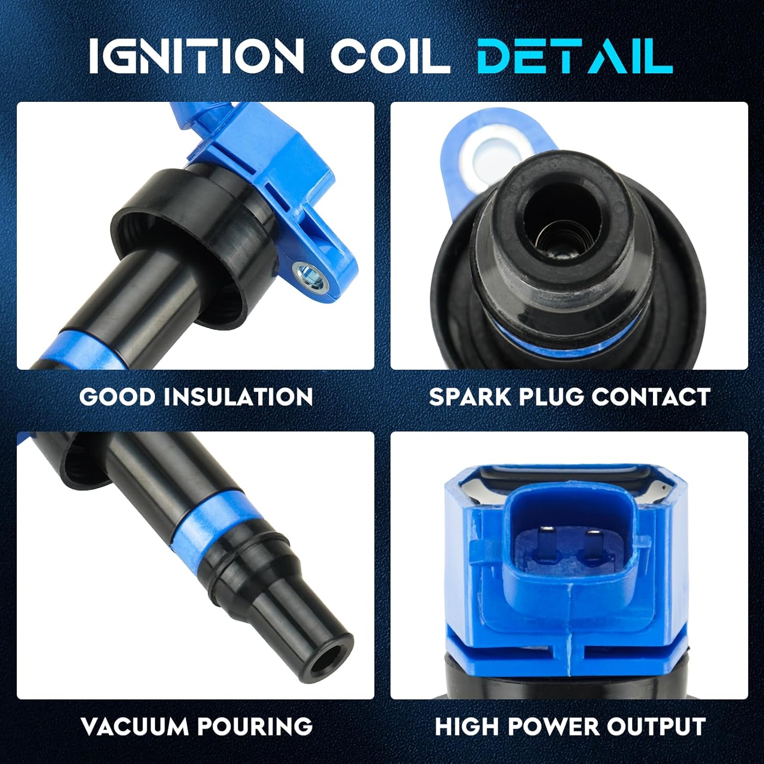Blue Set of 4 Ignition Coil Pack 1.6L Compatible with Hyundai Accent 2012-2020, 2012-2017 Veloster, 2012-2019 Kia Rio Soul Replace UF652 C1803 5C1860