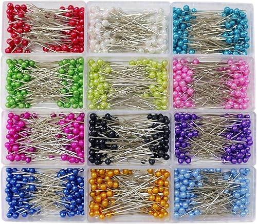 1200 alfileres de costura para tela, alfileres rectos con cabezas de bola perladas de 1.6 pulgadas de largo, alfileres de acolchado para modista,