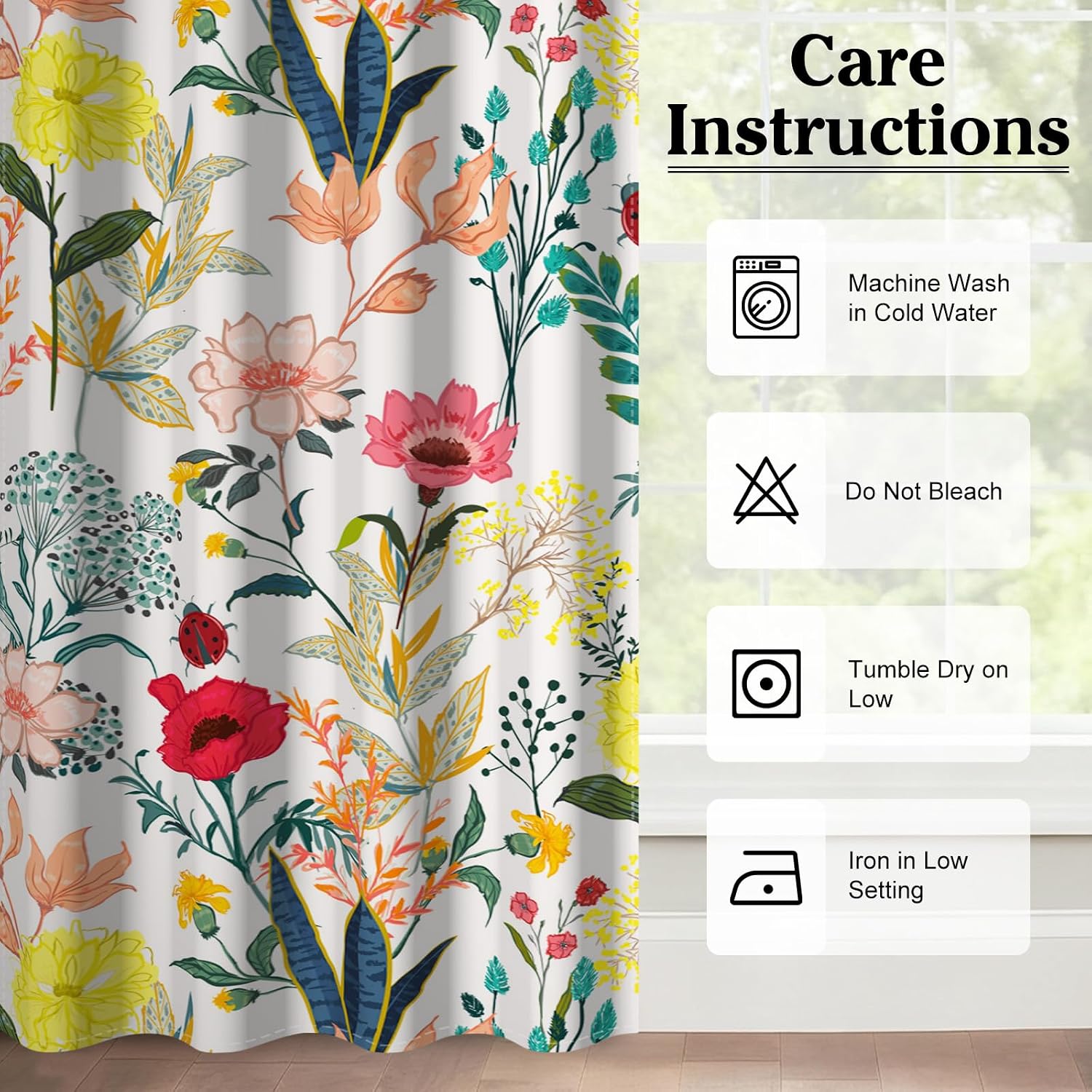 White Floral Blackout Curtains for Bedroom and Living Room 84 Inch Length 2 Panels Set,Boho Vintage Botanical Patterned Thermal Insulated Drapes with Grommet Top