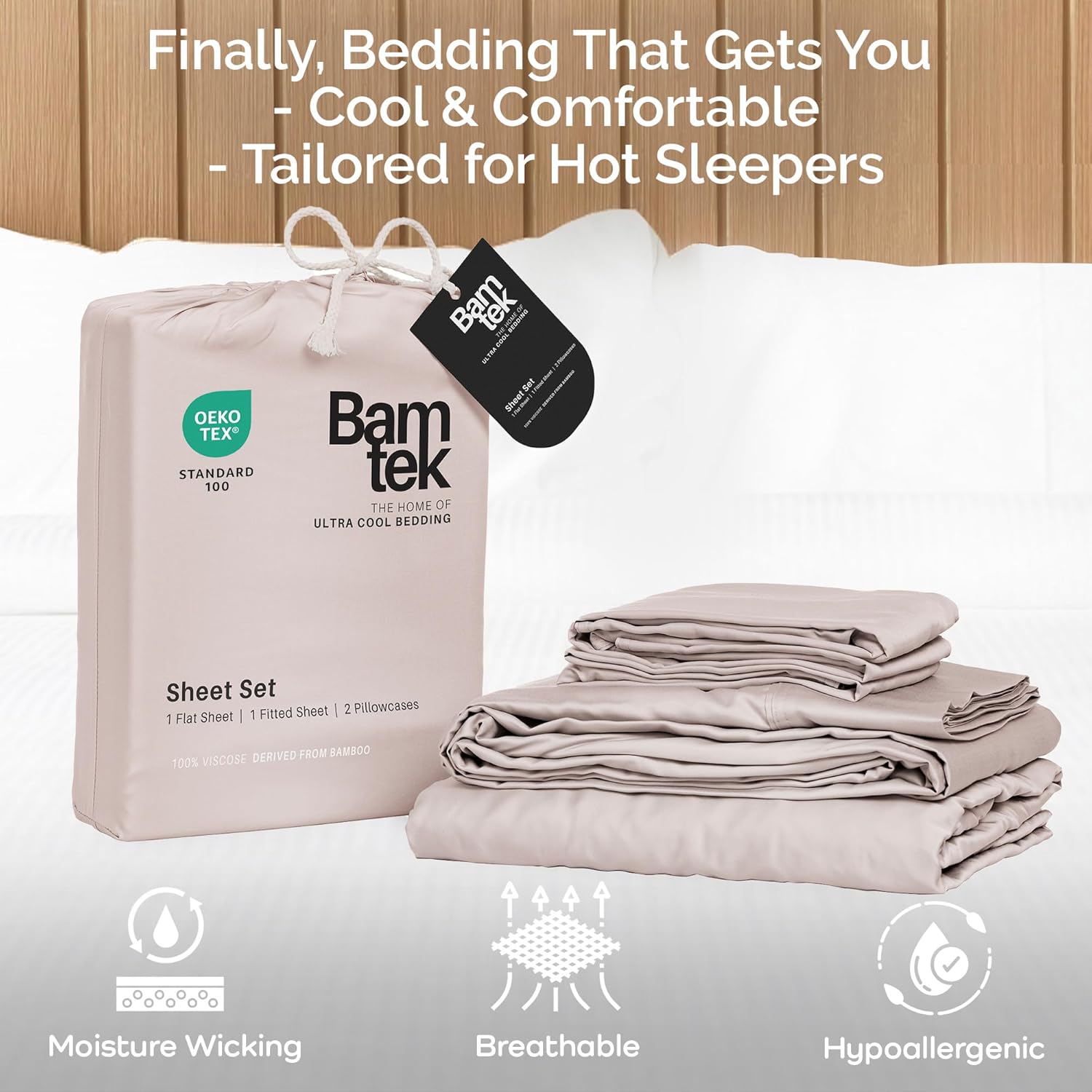 100% Viscose from Bamboo Sheets Queen Size, Super Soft Bedding Set, 4PC Cooling Sheets for Hot Sleepers, Vegan Silk Moisture Wicking, Organically Grown Bedsheet, Blush - 60" x 80" - Image 3