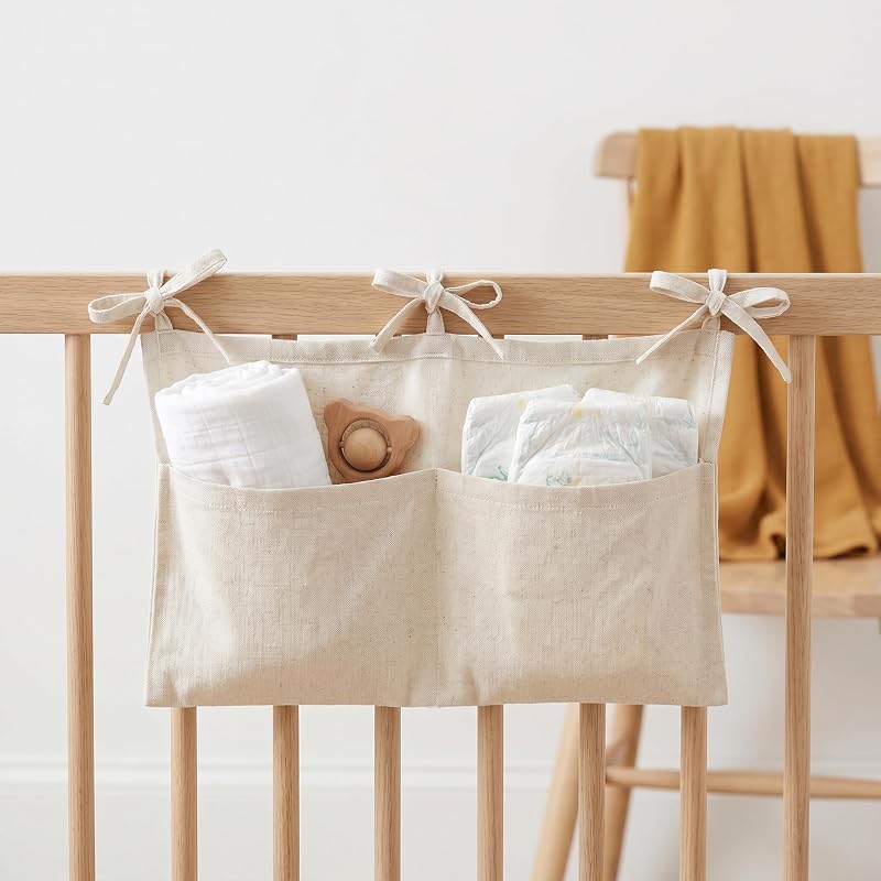 Baby Crib Hanging Storage Bag Organizer for Toys and Books 2 Pockets (Burlywood)