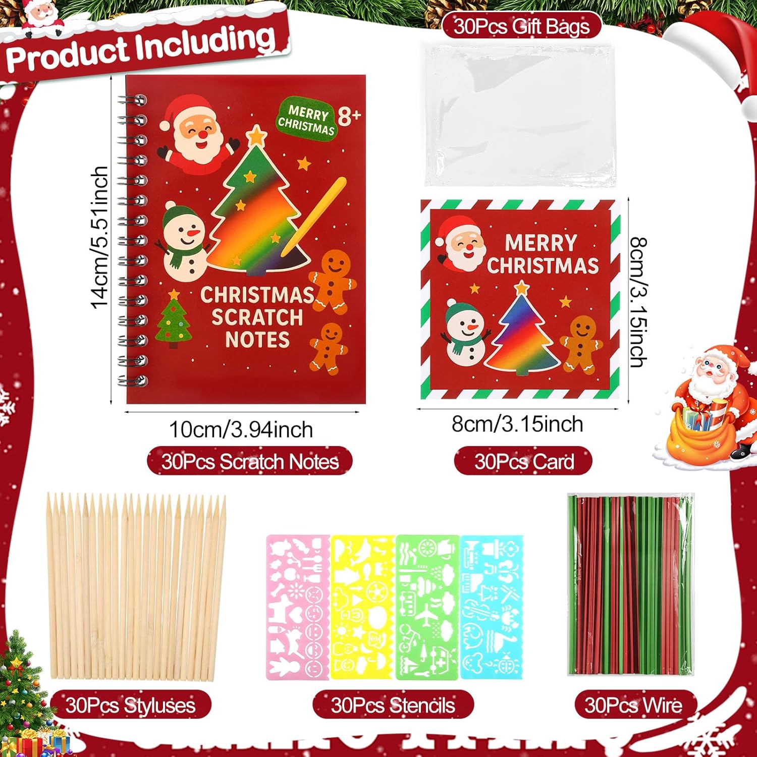 Feifeiya 30 Pack Christmas Scratch Art Party Favors for Kids Rainbow Notebook Birthday Goodie Bags Stuffers Kit Girls Boys Art Craft Pad for Christmas Gifts Classroom Prizes Teacher Supplies