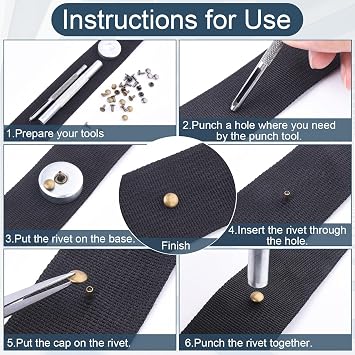 7pcs Rivets Setting Tool Kits, Metal Rivet Punch Tool for Install Leather Bag Belt Shoe Boot Hats Pet Collar Keychain Clothing