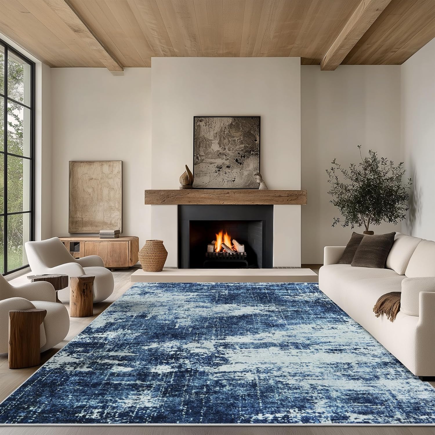 Tappeto Salotto Grandi 200 x 250 cm Tappeti Antiscivolo Morbido Pelo Corto Tappeti per camera da letto soggiorno casa ufficio Modern Abstract Blue White Beige Brown Gray