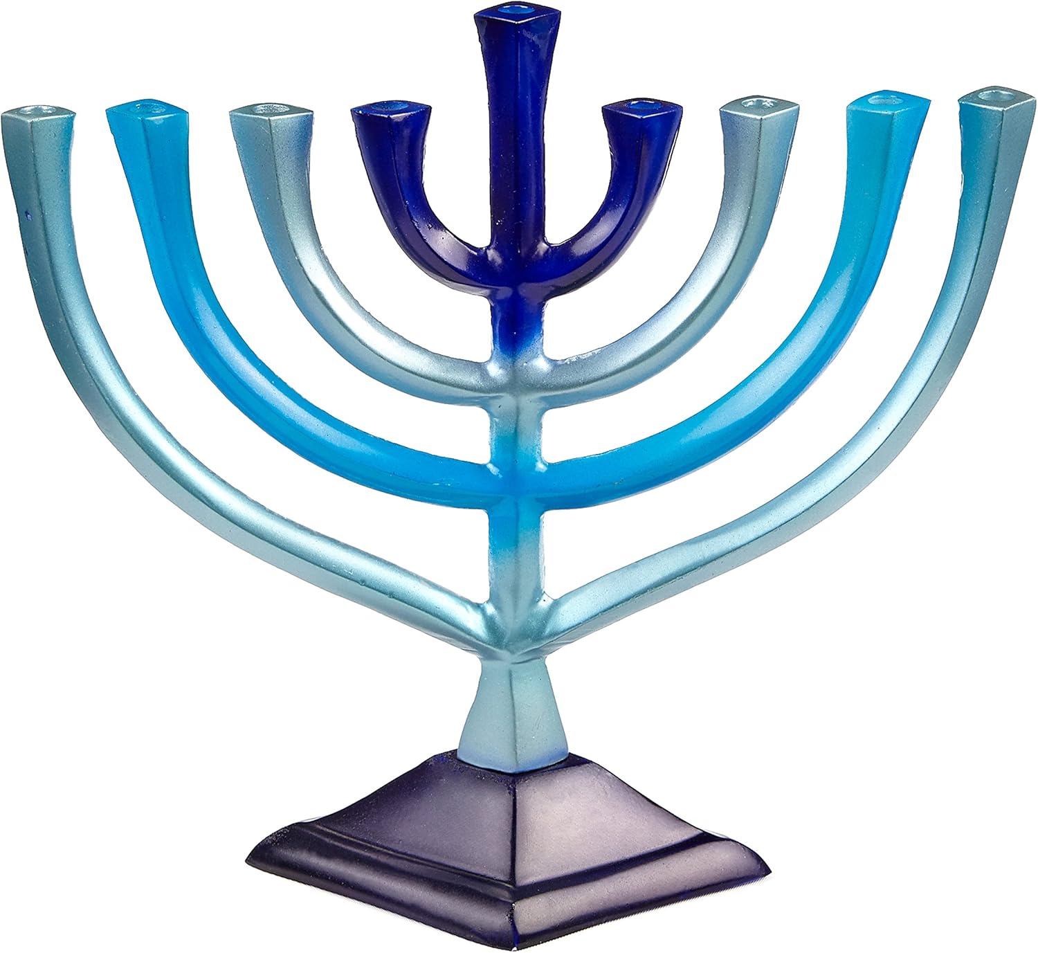 Ner Mitzvah Colorful Aluminum Candle Menorah - Fits All Standard Chanukah Candles - Artistic Blue Gradient Tie Dye Design - 10” High