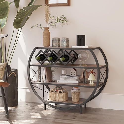 Miniatura 6 de Demilune - Mesa de consola industrial con estante de almacenamiento abierto de 4 niveles, mesa de sofá de Navidad de madera y metal con estante para