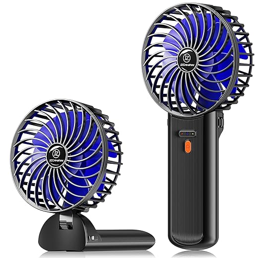 JZCreater Mini Handheld Fan, Portable Rechargeable Fans, Quiet 4 Speed, 2in1 Battery Operated USB Desk Fan, Small Folding Stand Electric Fan for Travel Outdoor Home Office Makeup, Gift for Women