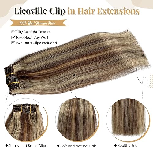 Miniatura 9 de Licoville Extensiones de cabello humano Remy grueso con clip, extensiones de cabello humano Remy grueso con clip, extensiones de cabello castaño
