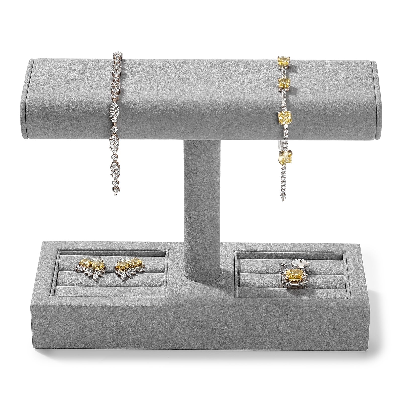 Mikrofaser-Uhrenständer, T-Bar, Uhrenring-Ständer für Damen und Herren, Schmuck, Armband, Uhren, Ring-Organizer für Geschäft und Zuhause (grau)