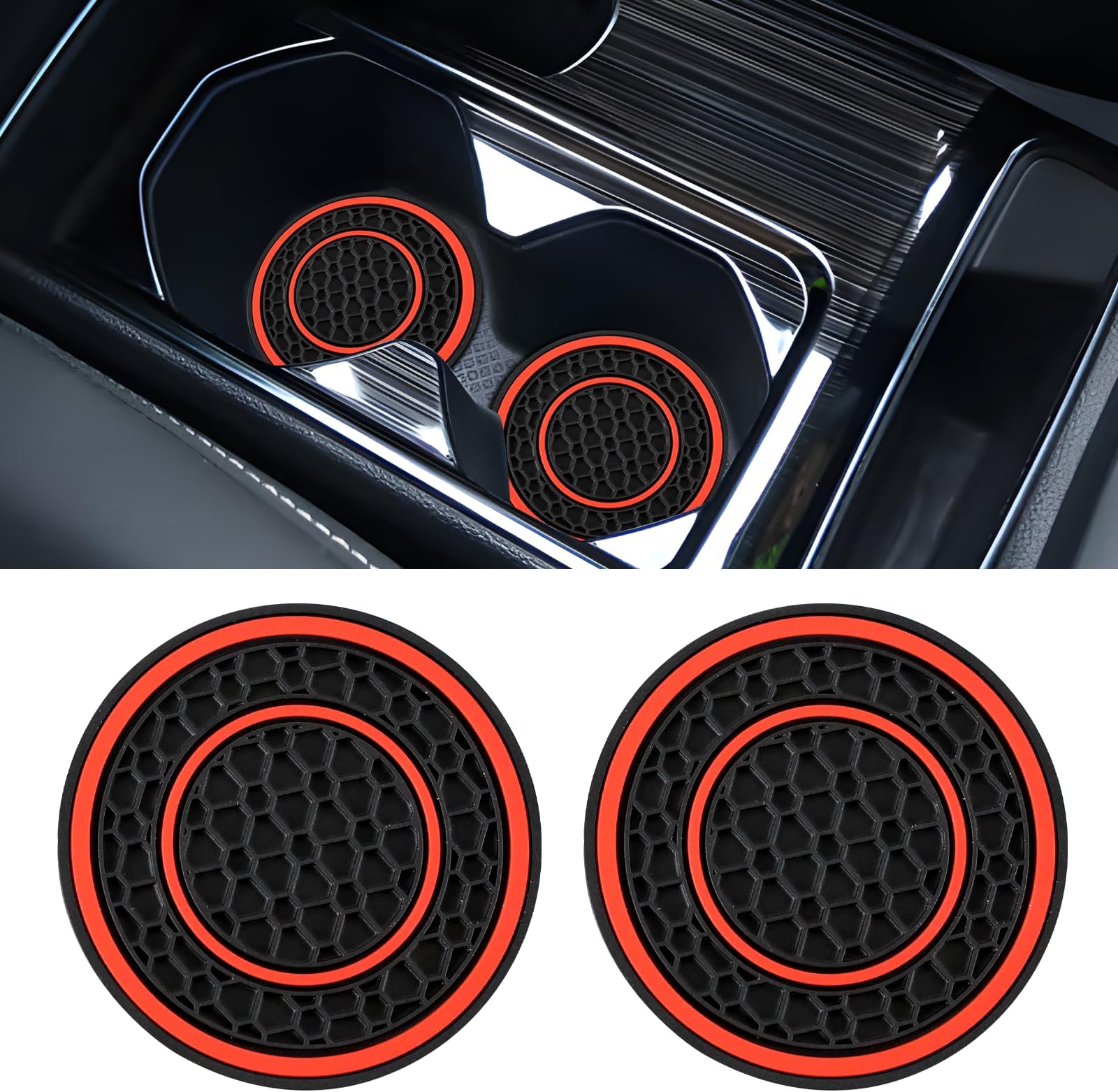 2PCS Car Cup Holder Coaster, 2.75 Inch Auto Non-Slip Cup Holders Embedded in Ornaments Coaster, Universal Cup Holder Insert Coaster, Drink Cup Mat for Most Vehicles (Red)