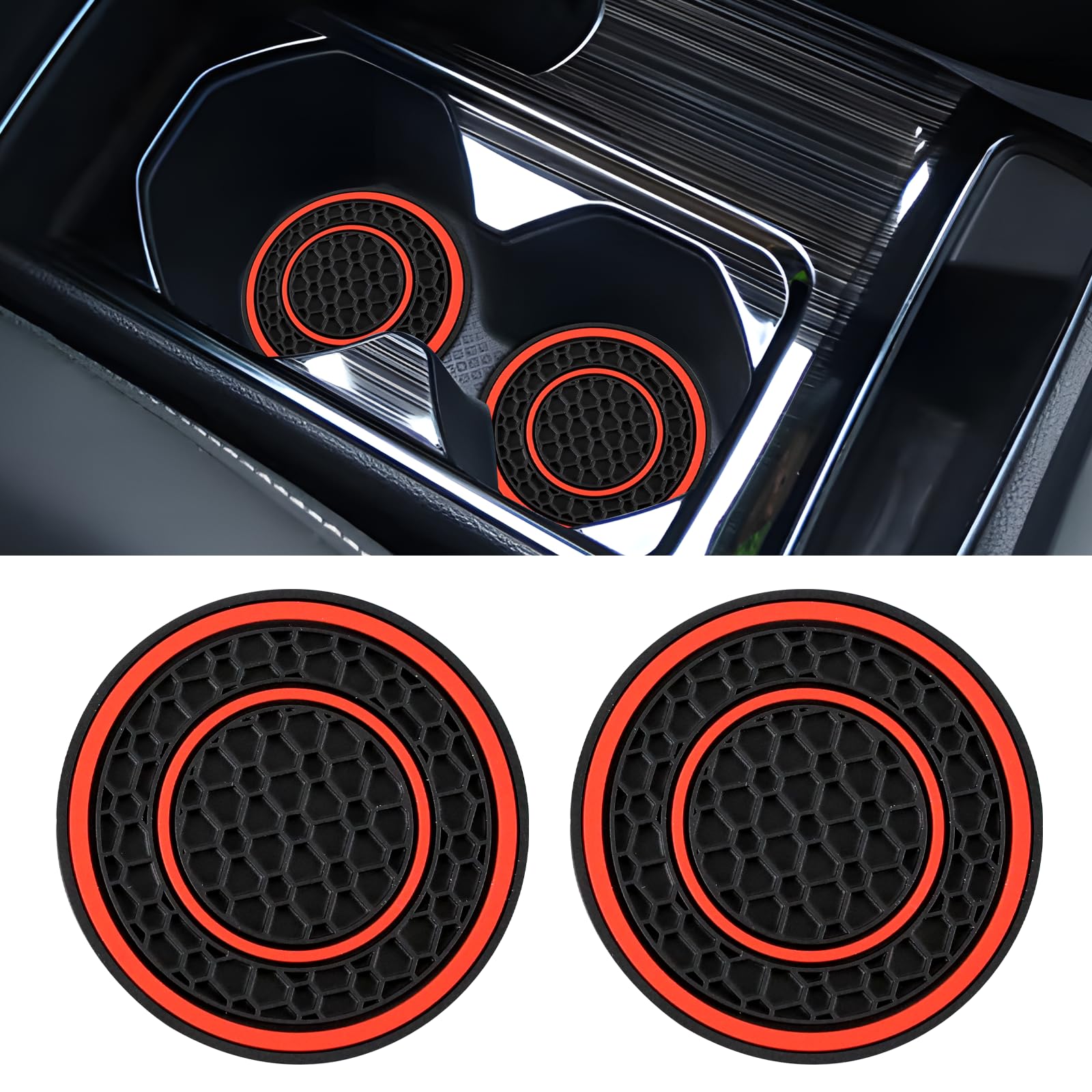 2PCS Car Cup Holder Coaster, 2.75 Inch Auto Non-Slip Cup Holders Embedded in Ornaments Coaster, Universal Cup Holder Insert Coaster, Drink Cup Mat for Most Vehicles (Red)