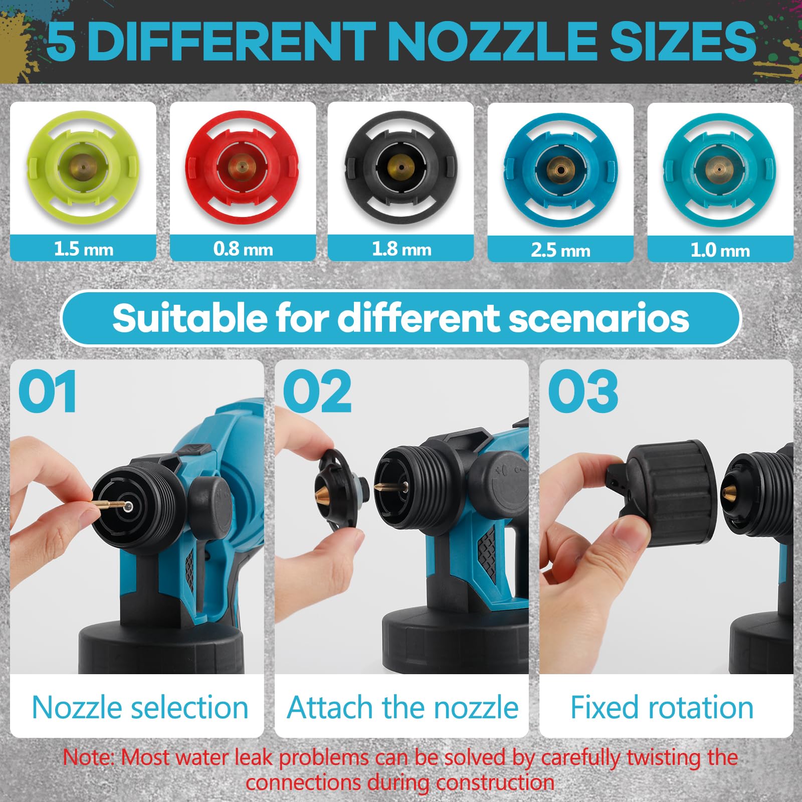 Sistema di Spruzzo a Batteria compatibile con Makita 18 V (senza batteria), Pistola per Verniciare 1000ML 5 Ugelli & 3 Modelli Flusso Regolabili