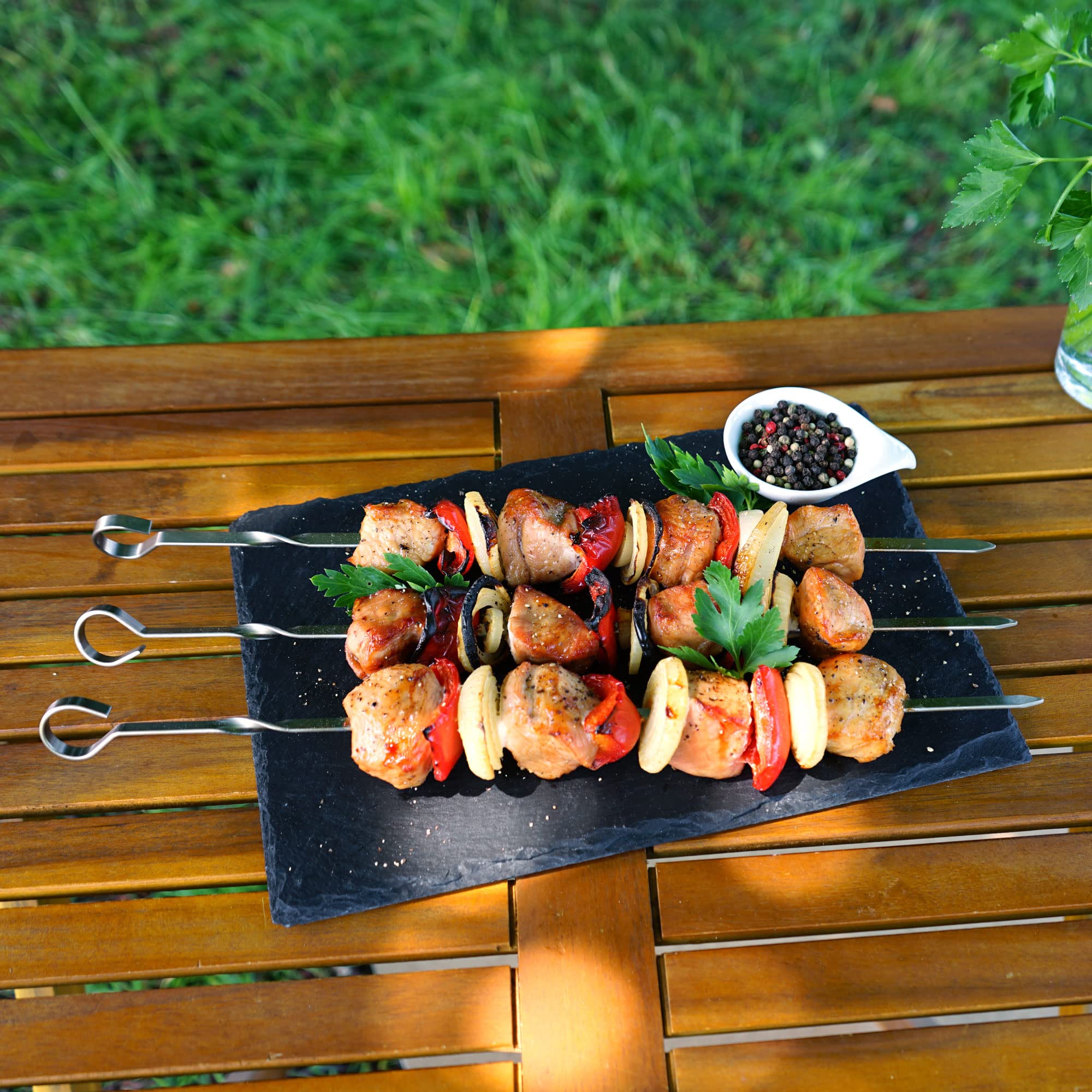 grillart® Spiedini di alta qualità in acciaio inox con struttura – Spiedini per barbecue di alta qualità con rotazione a 360° per una preparazione uniforme (confezione doppia, set shish kebab set)