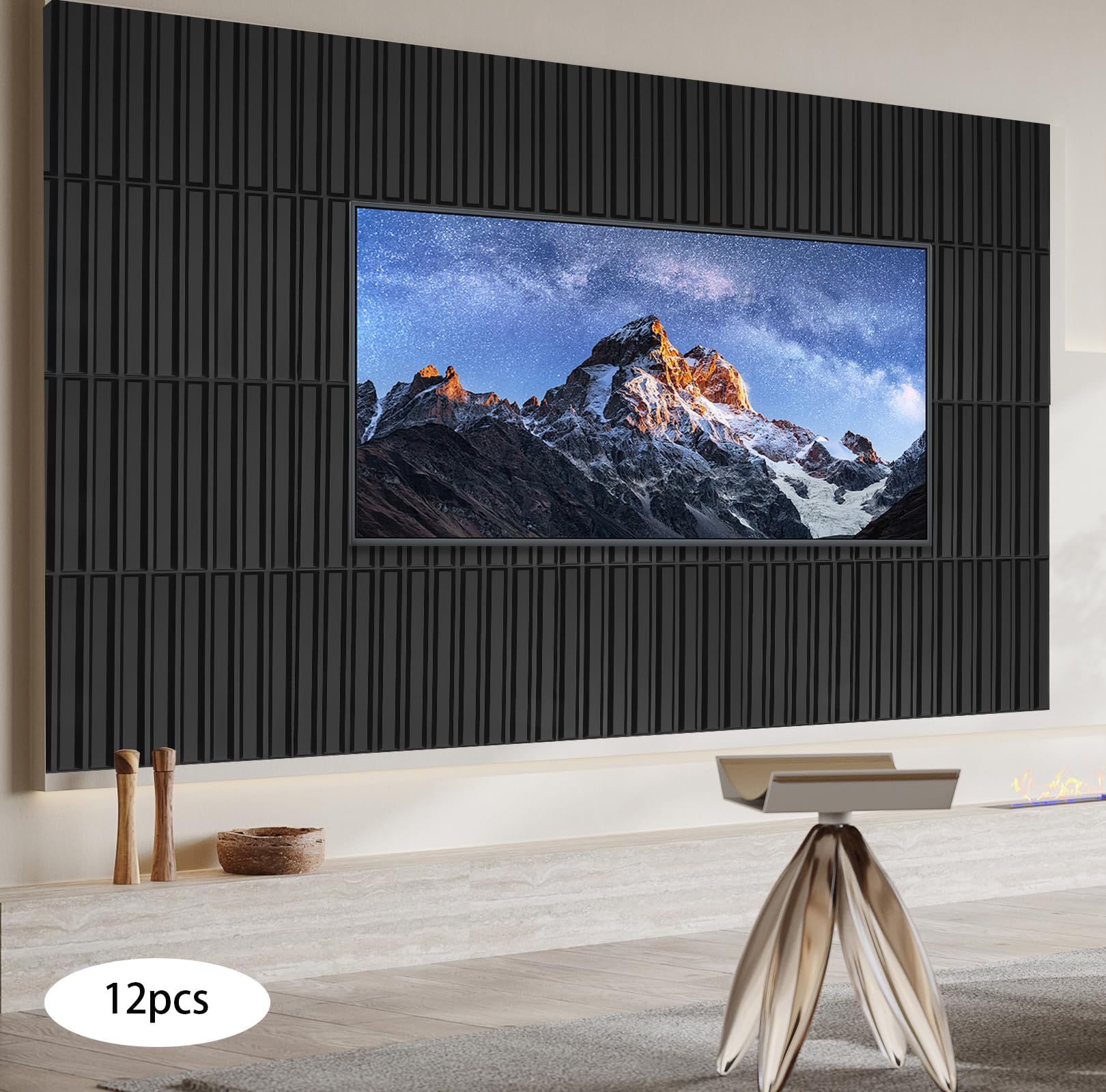 12 pannelli da parete 3D in PVC, autoadesivi, per soggiorno, camera da letto, 50 x 50 cm, 3 m², colore nero