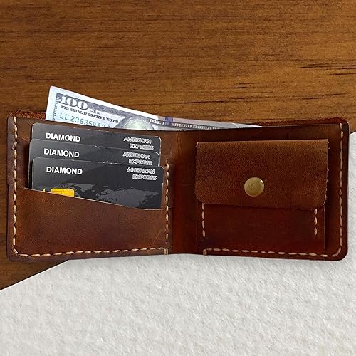 Miniatura 7 de Handmade Leather Bifold Wallet with Coin Pocket, Bifold Wallet, Bifold Wallet with Coin Pocket, Personalized Men's Wallet, Personalized Wallet, Coin
