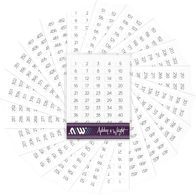 Ashton and Wright - 1-500 Numbered Stickers - 1,000 Easy Peel Labels - 13 x 8mm - White
