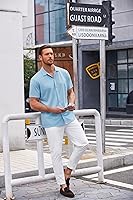 Vista 113 de COOFANDY Camisa casual con botones para hombre, manga corta, sin arrugas, camisa de verano