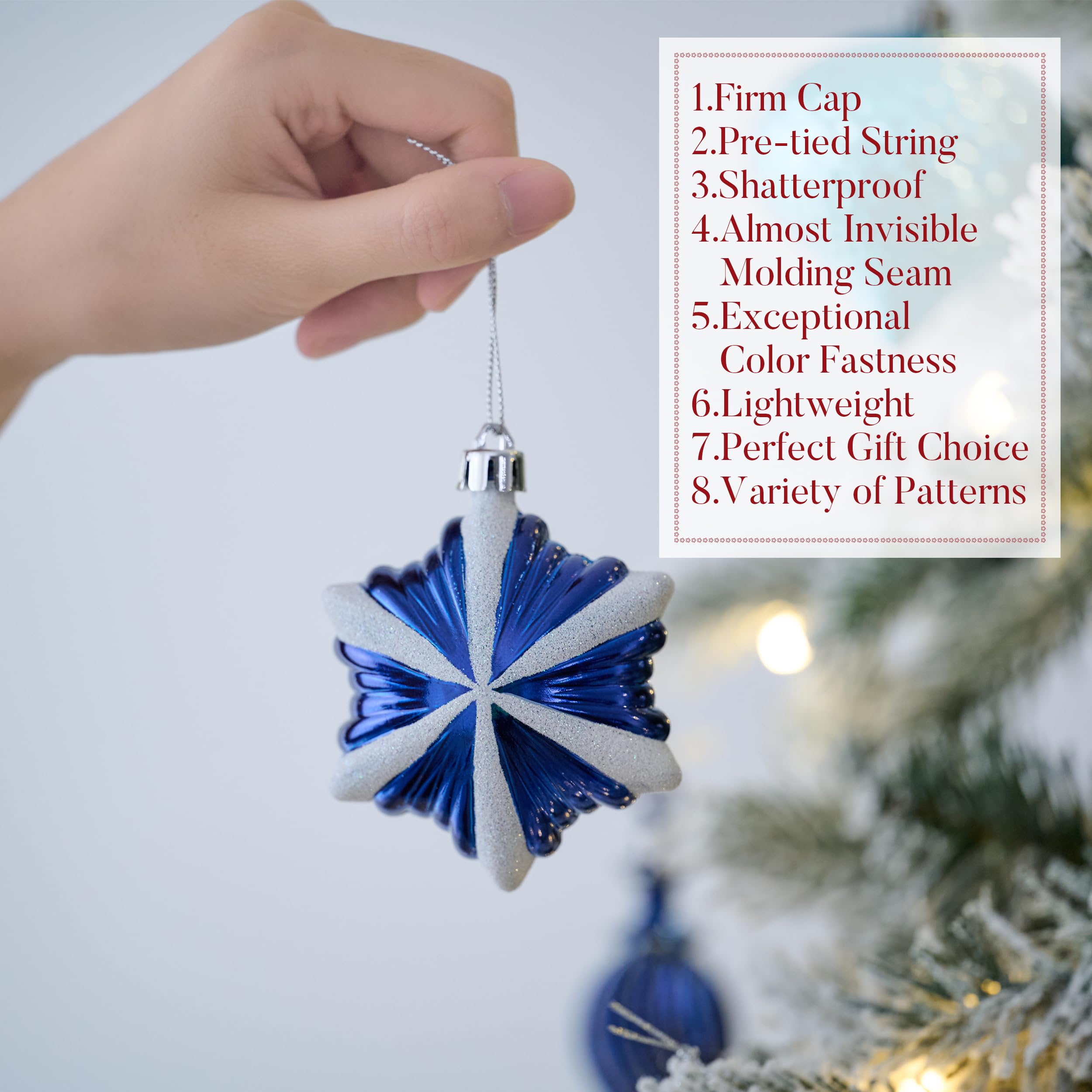 Valery Madelyn Lot de 130 décorations de sapin de Noël à suspendre en plastique incassable pour intérieur et extérieur – Pendentifs saisonniers pour fête de Noël, couronne, guirlande (bleu et argenté)