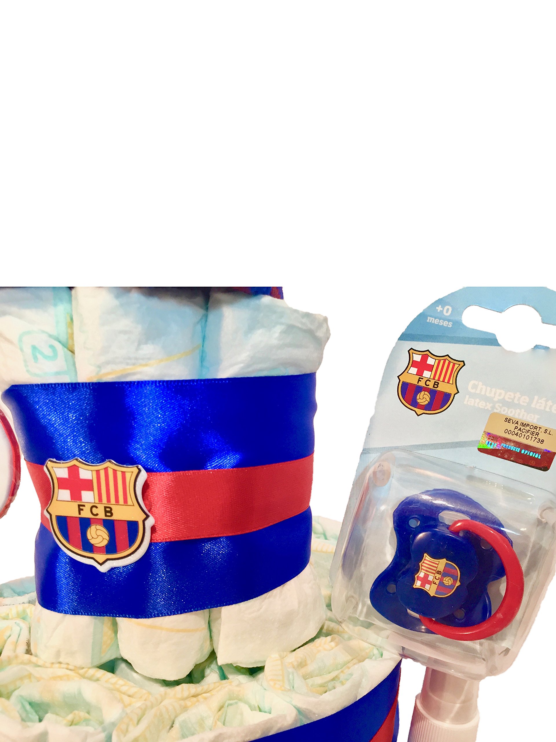Tarta de pañales F.C.Barcelona MUSTELA (Talla 2 (3-6 kg)) by MomentosGourmet Añade tu dedicatoria personalizada. Regalo para bebé muy práctico. Cesta Canastilla recién nacido. Diaper Cake