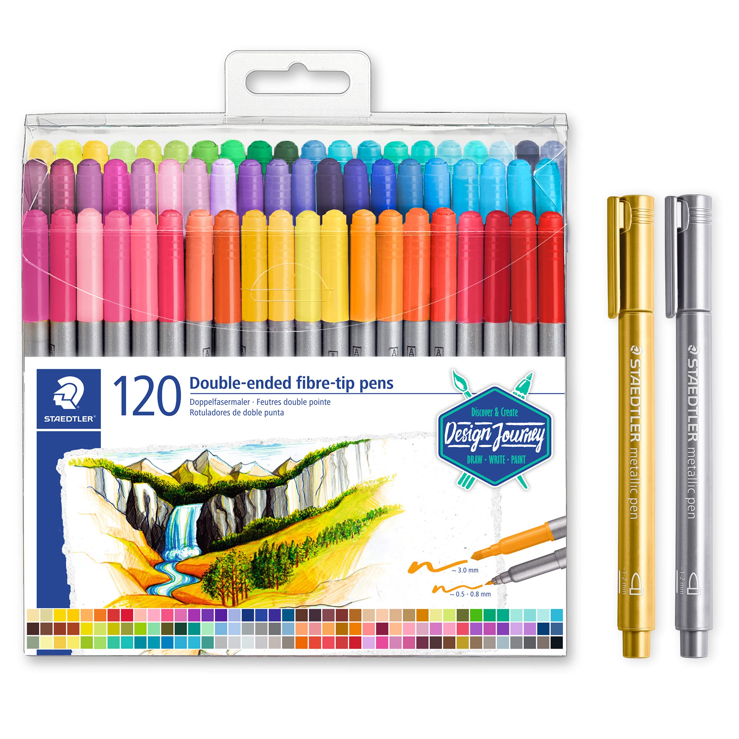 Staedtler Doppelfasermaler Set – 36 Farben, Mit Breiter & Feiner Spitze Für Zeichnen & Lettering