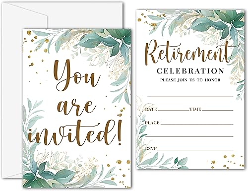 Disfuco Invitaciones de fiesta de jubilación tarjetas de invitación de jubilación floral de eucalipto para hombres mujeres enfermeras profesores