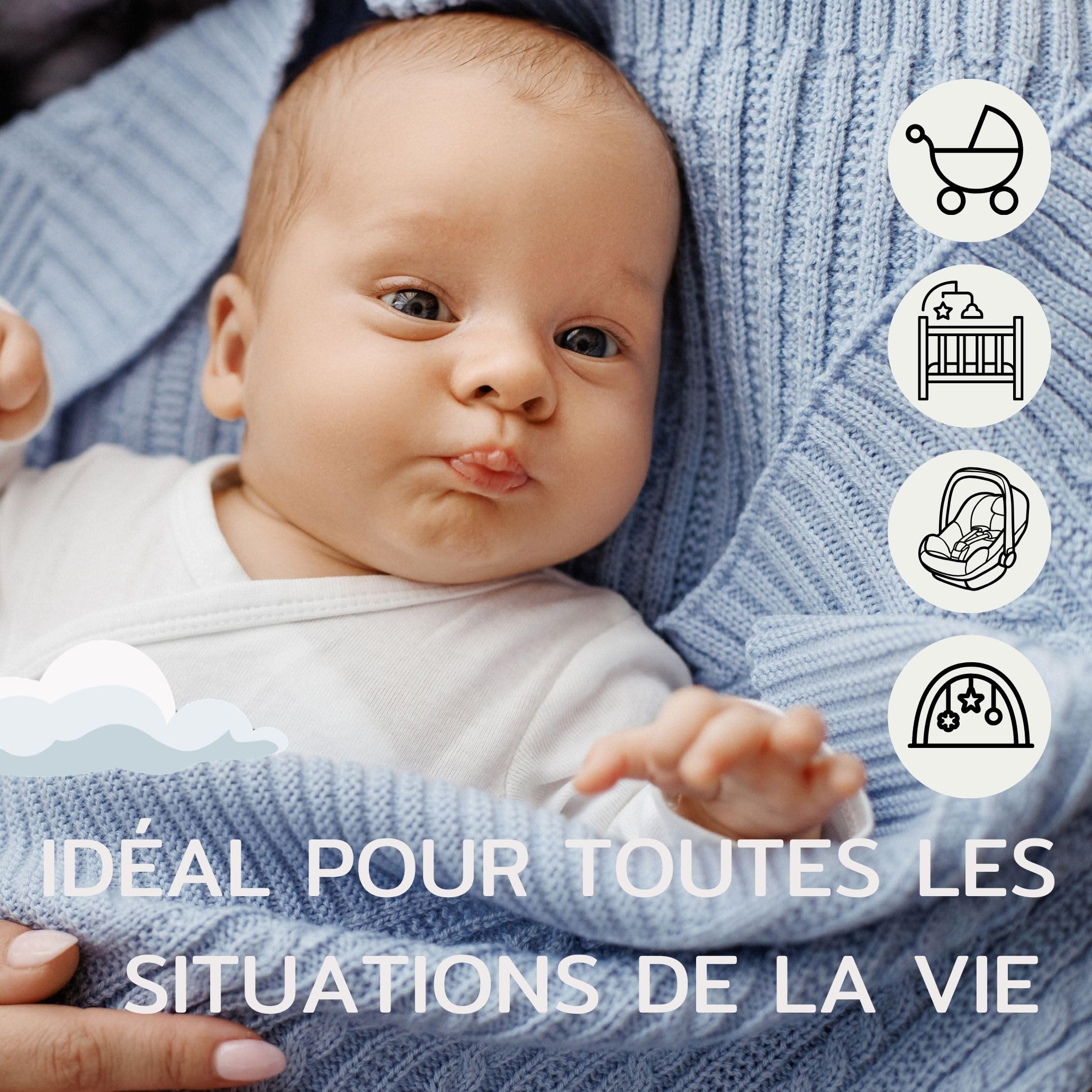 Couverture pour bébé en 100 % laine mérinos – Couverture douillette pour bébé 75 x 100 cm – Couverture en laine pour poussette – Cadeau de naissance fille – Indispensable – Couverture pour