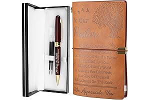 Pastor Appreciation Gifts - Faux Leather Refillable Journal and Faith Christian Gift Pen