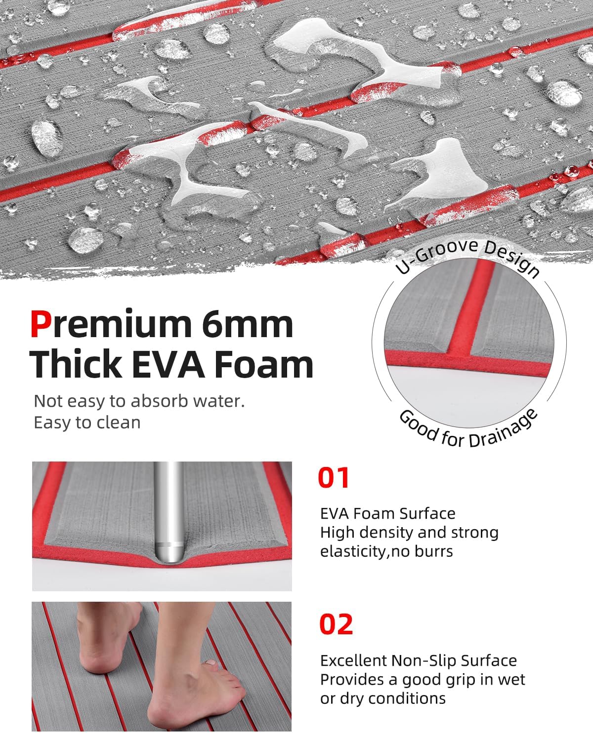 Abahub EVA Foam Boat Decking 96''x45.6''/36''/28.8''/24''/16.8'', 48''x16.8'' Self-Adhesive Faux Teak Marine Flooring Sheet Traction Pad for Boats Surfboard Swim Platform RV Floor