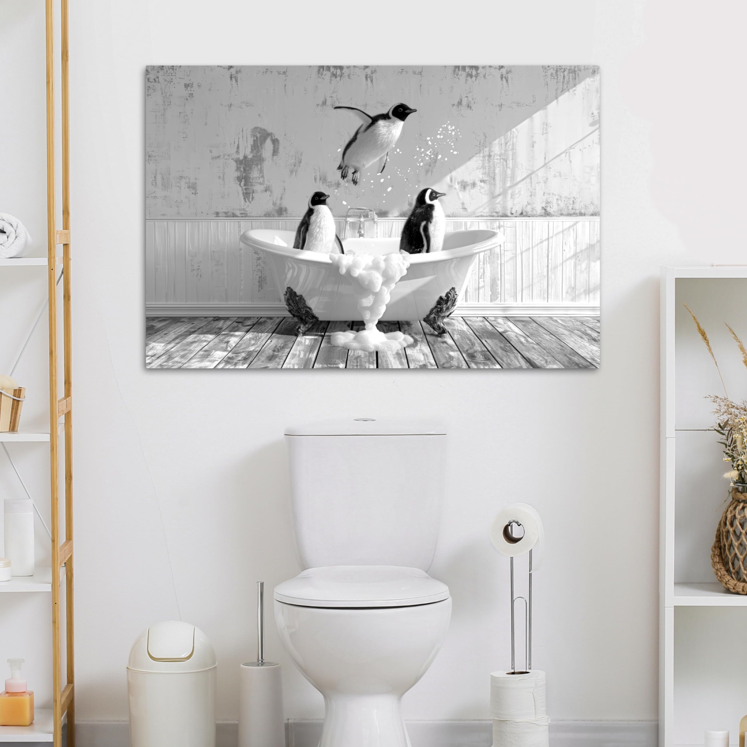 MuchoWow© Leinwand Bilder Wanddeko Badezimmer WC Toilette Aesthetic Room | 120x80 cm - Decor Deko Zimmer Wandbilder Modern Bild auf Schottischer Highlander - Badewanne - Vintage