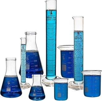 Karter Scientific Beaker, Flask, and Cylinder Set, 3.3 Boro. Glass - 9 Pieces - Beaker Set, Flask Set, and Graduated Cylinder Set, 233N2