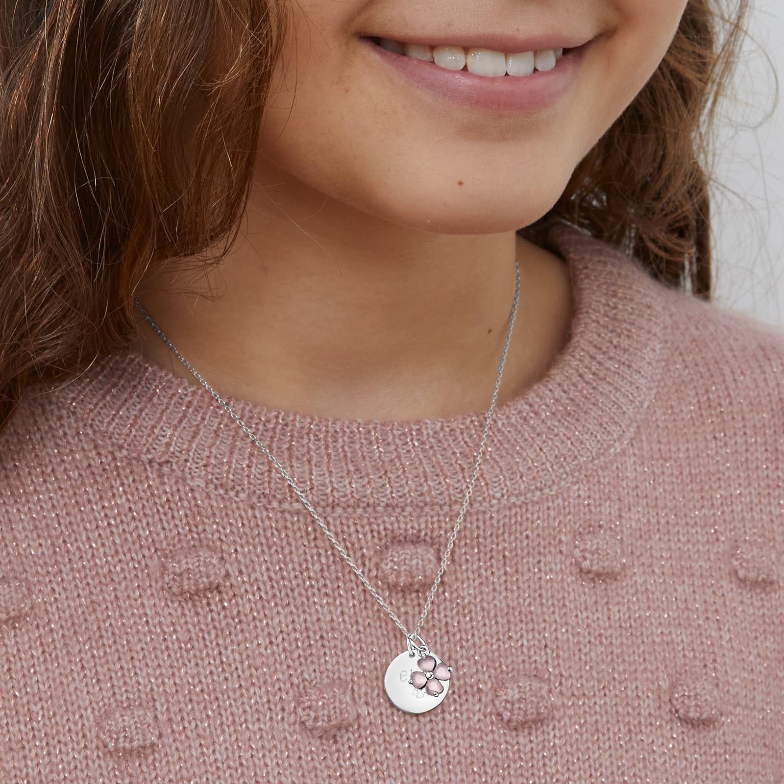 Moments Precious Collar infantil personalizado colgante trébol rosa, plata
