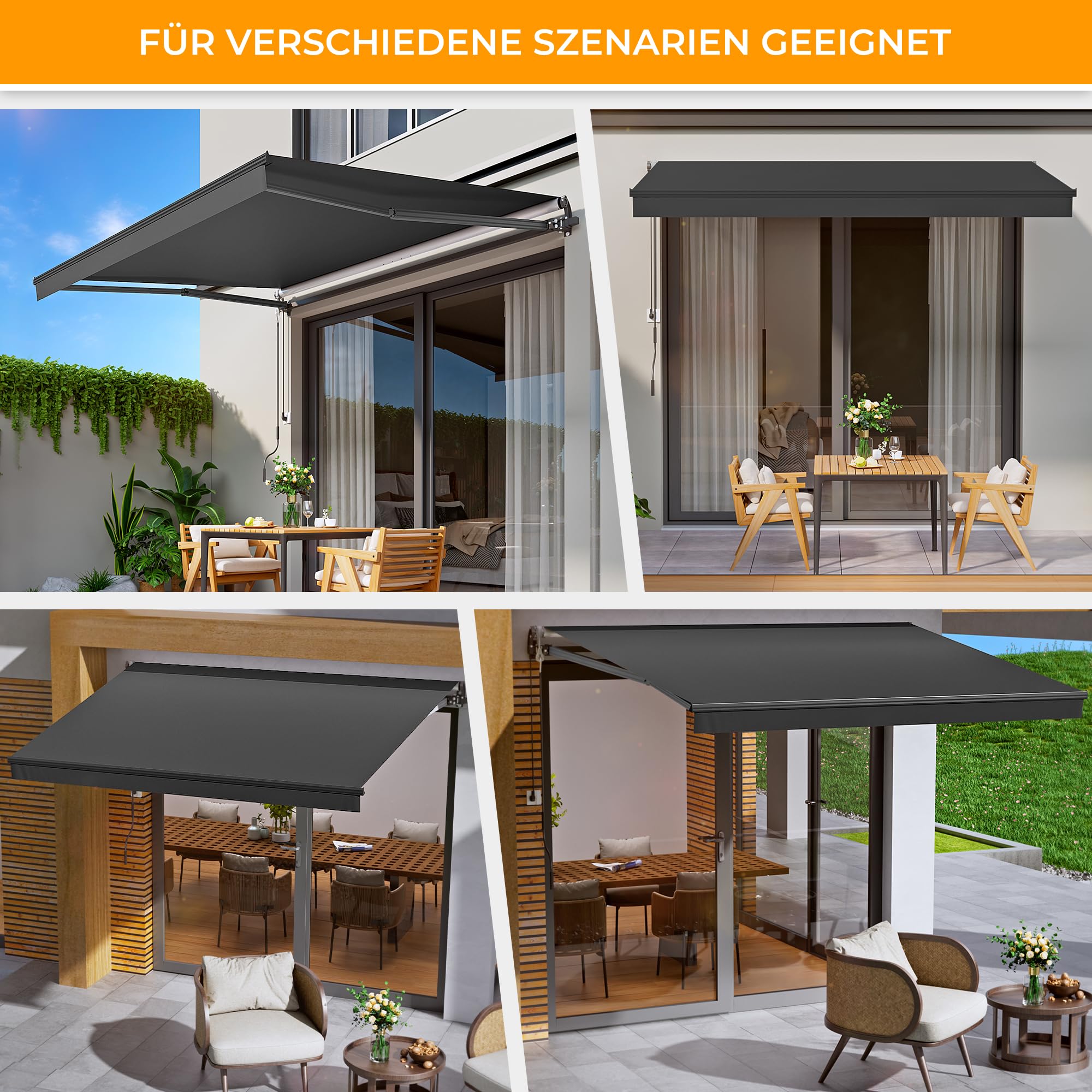 HOMEDEMO Markise Elektrisch mit Fernbedienung Gelenkarmmarkise (300 x 250cm) Anthrazit mit Handkurbel, Terrassenmarkise Balkonmarkise Sonnenschutz und wasserdicht, inkl. Wandhalterung