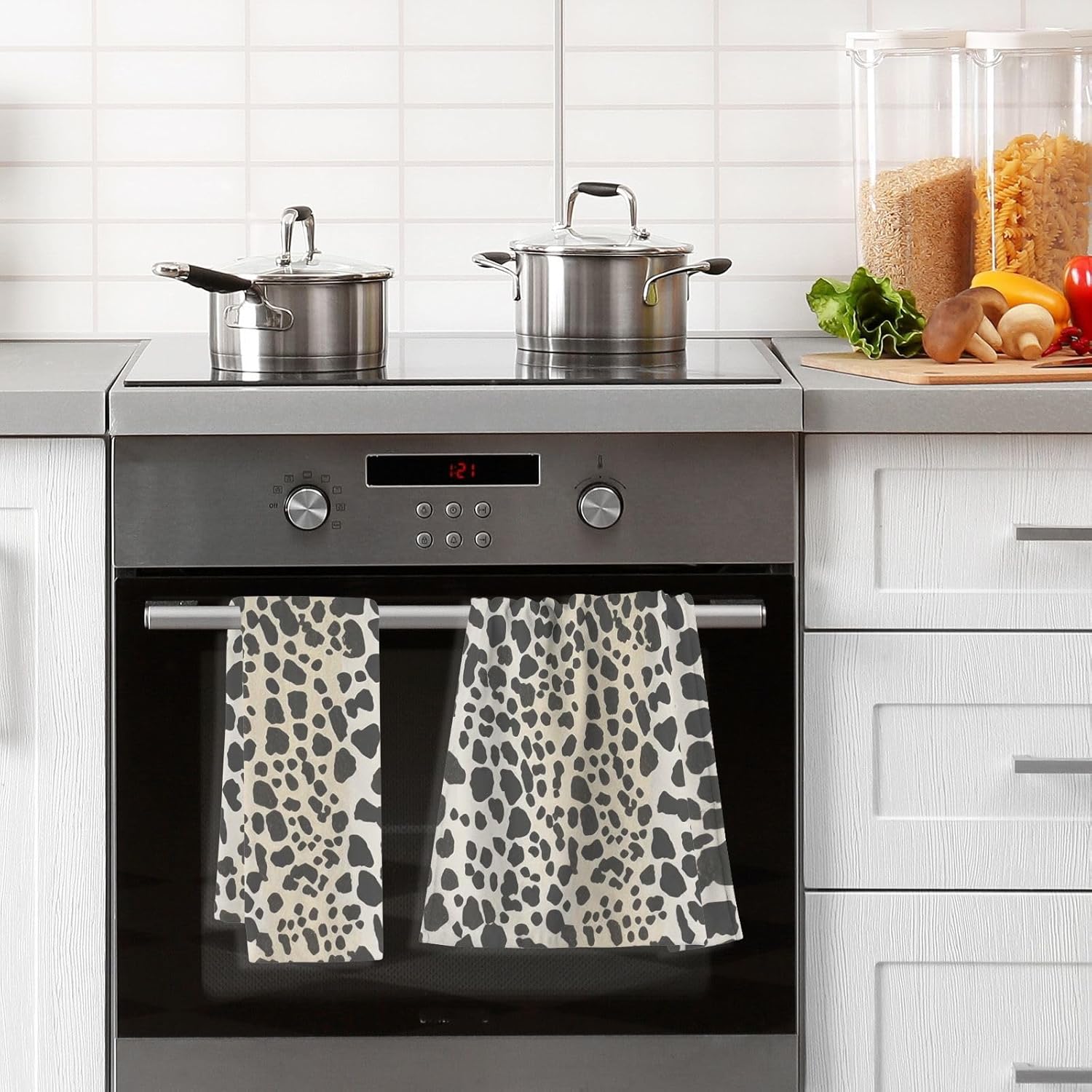 Cotton Hand Towels Set - Leopard Black White Skin Print for Bathroom Kitchen Travel 16×28 in/2 Pcs, Bath Towels Lightweight Quick Dry