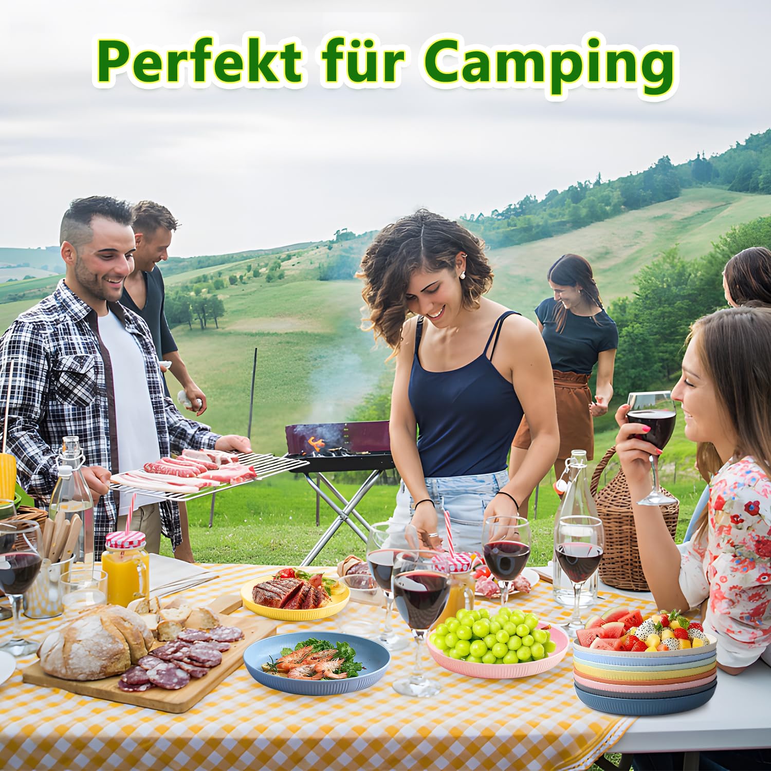 8 Stück plastikbesteck, Unzerbrechliches plastikteller Set, Tiefe aus Kunststoff Camping teller melamin für Salat Pasta Party Zuhause Mikrowelle und Spülmaschinenfest 22.5cm