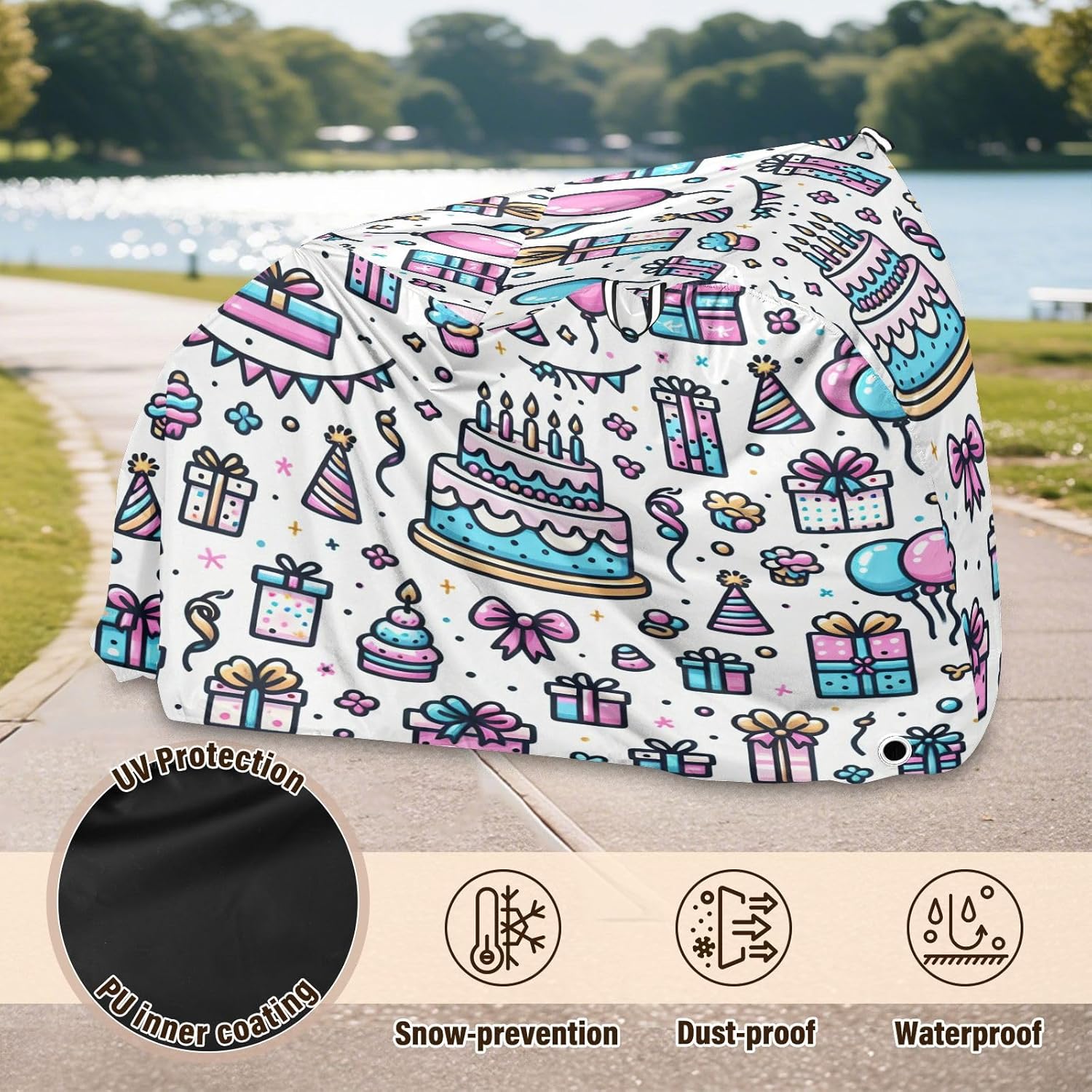 Birthday Patterns Bike Cover Waterproof Outdoor Storage, Bicycle Cover Rain Sun UV Wind Proof for Mountain Bike,Road Bike,Electric Bike
