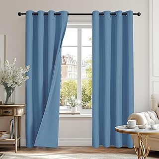 Deconovo Soft Total Blackout Curtains with Double-sided Microfiber Fabric Energy Saving Eyelet Curtains for Kids Room Blue W46 x L54 inch, 2 Panels