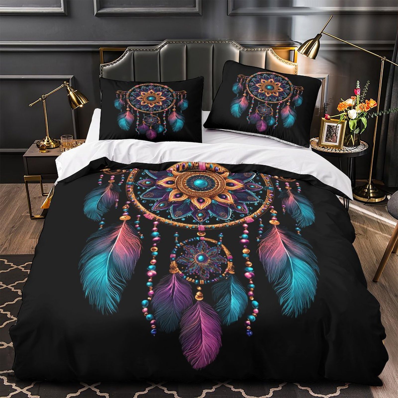 3D Bedruckte Traumfänger Bettbezug Microfaser Schlafzimmer Deko Traumfänger Bettwäsche Set Hautfreundlich Atmungsaktiv Geschenk King（220x240cm）
